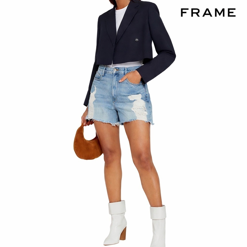 FRAME Le Ultra Baggy Denim Shorts Women’s Size 31 High Rise‎ Light Wash Raw Hem